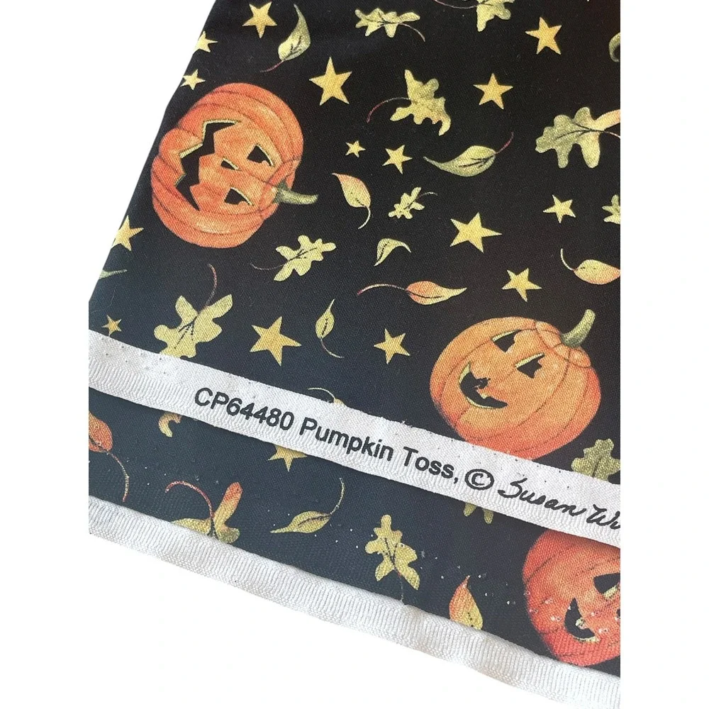 Susan Winget Pumpkin Toss Fabric Halloween BTY Yard Black Orange Cotton CP64480